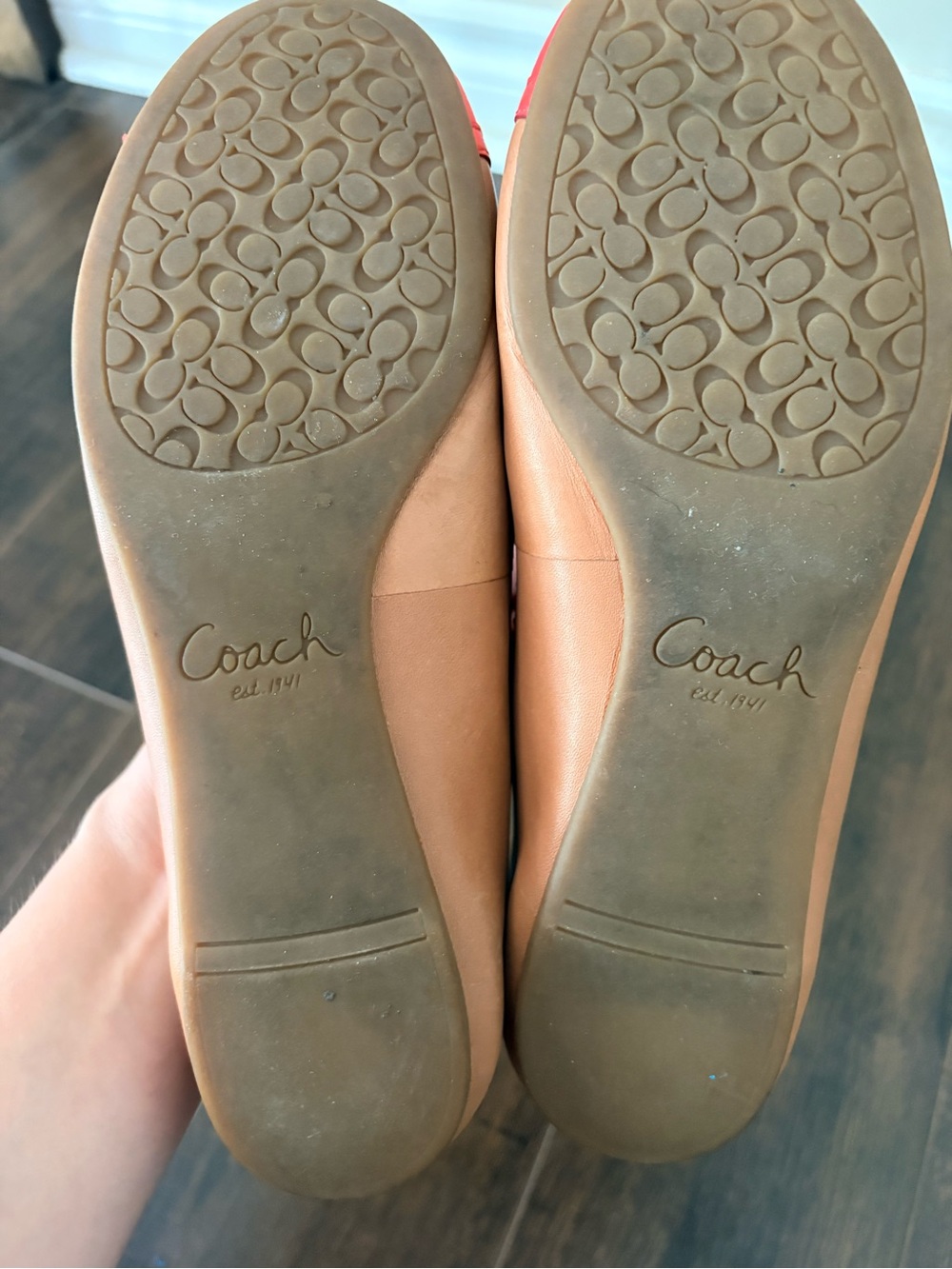 Coach Colorblock Leather Ballet Flats Coral Pink & Tan Bow Shoes Size 36 - Picture 11 of 15